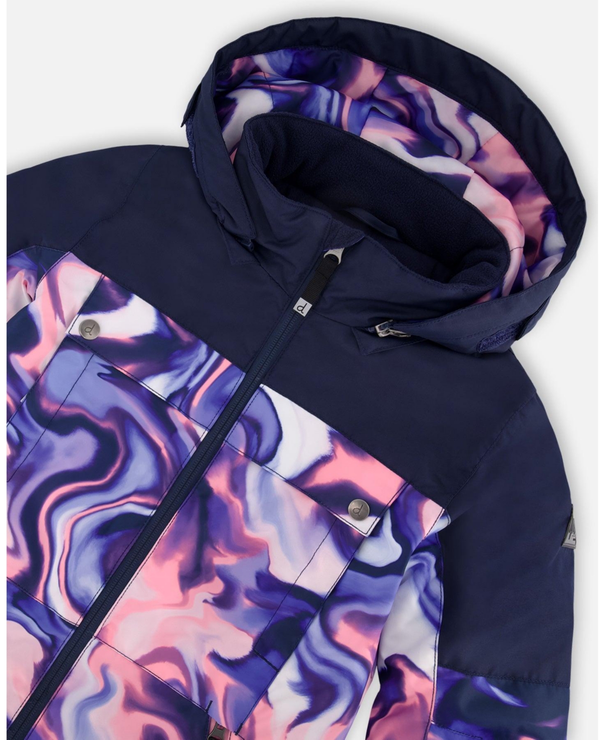 Deux par Girl One-Piece Teknik Snowsuit Pink and Blue Marble