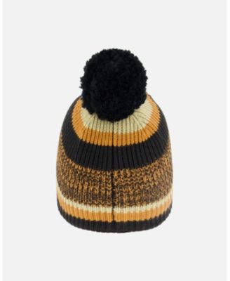 Boy Lined Knit Pompom Hat Black and Brown - Toddler|Child