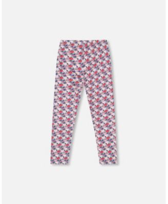 Girl Cotton Leggings Blue Apple Print - Child