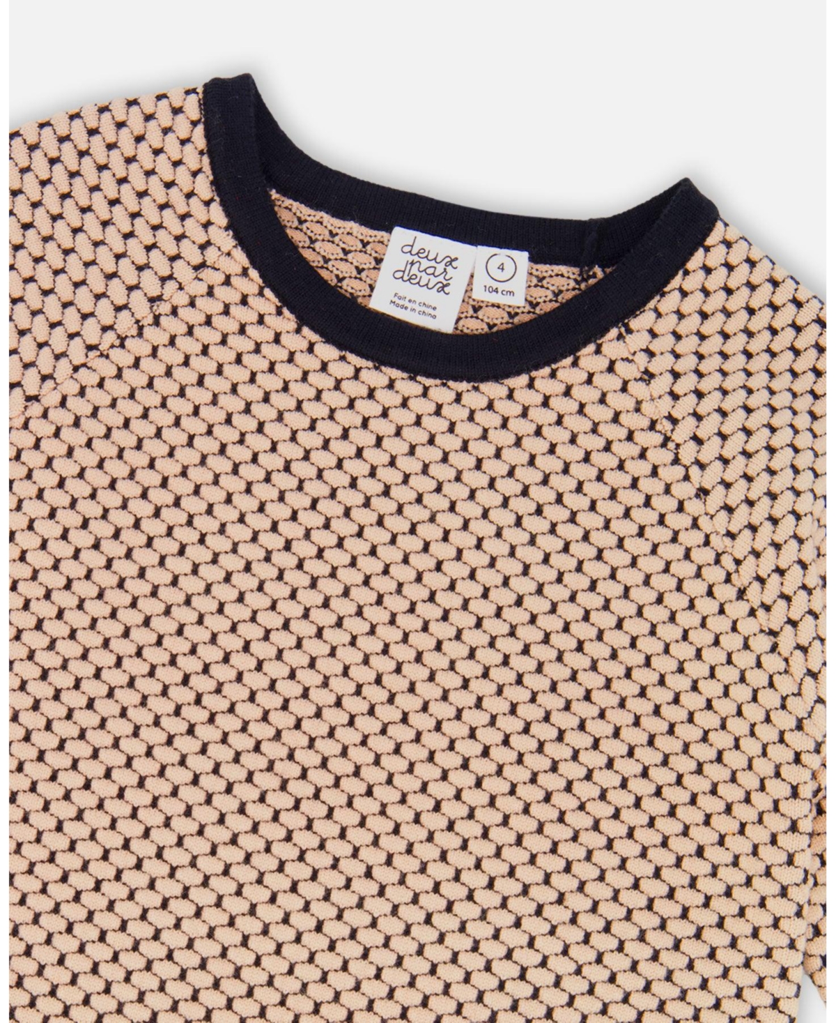 Deux par Girl Long Sleeve Knit Sweater Dress Black and Beige