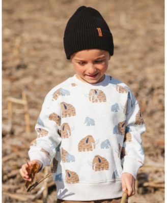 Boy Long Sleeve Crew Neck Fleece Sweatshirt Beige Mammoth Print - Child