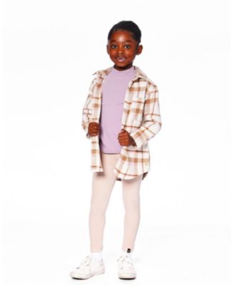 Big Girls Plaid Overshirt Off-White, Beige and Pink