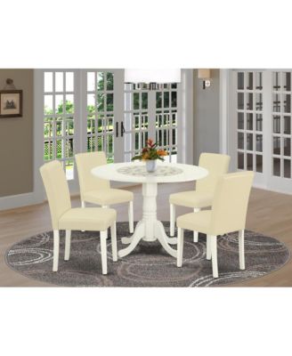 5-Pc. Linen White Rubberwood Doeskin Linen Button-Tufted Dining Set