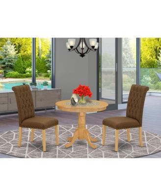 3-Pc. Rubber Wood Oak Butterfly Leaf Table Baby Blue Upholstered Dining Room Set