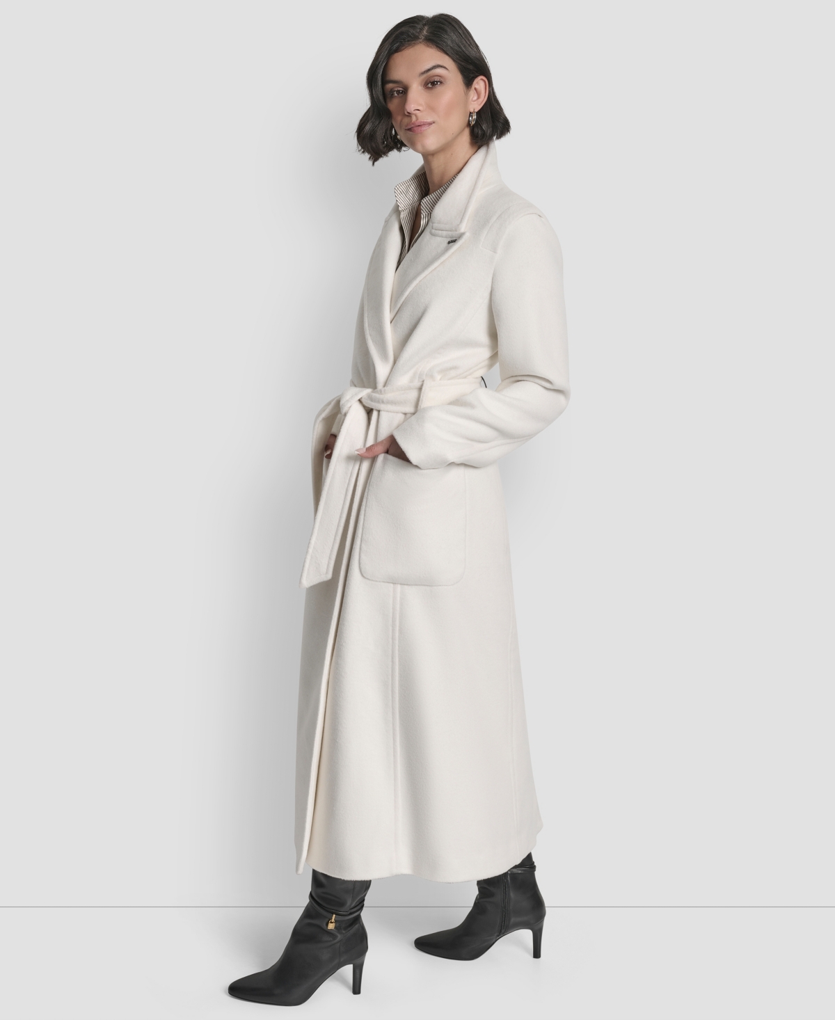 Dkny Women's Notch Collar Belted Wrap Coat In White