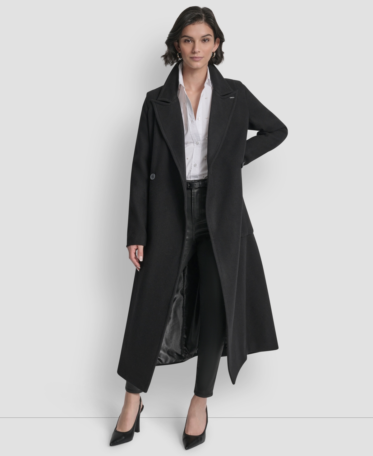 Dkny Women's Notch Collar Belted Wrap Coat In Black
