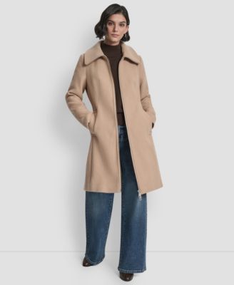 Petite Belted Zip Front Coat