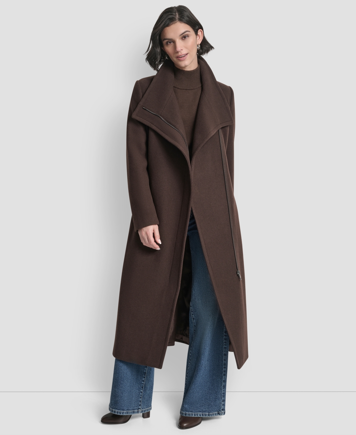 Dkny Women's Wing Collar Asymmetrical Wrap Coat In Brown