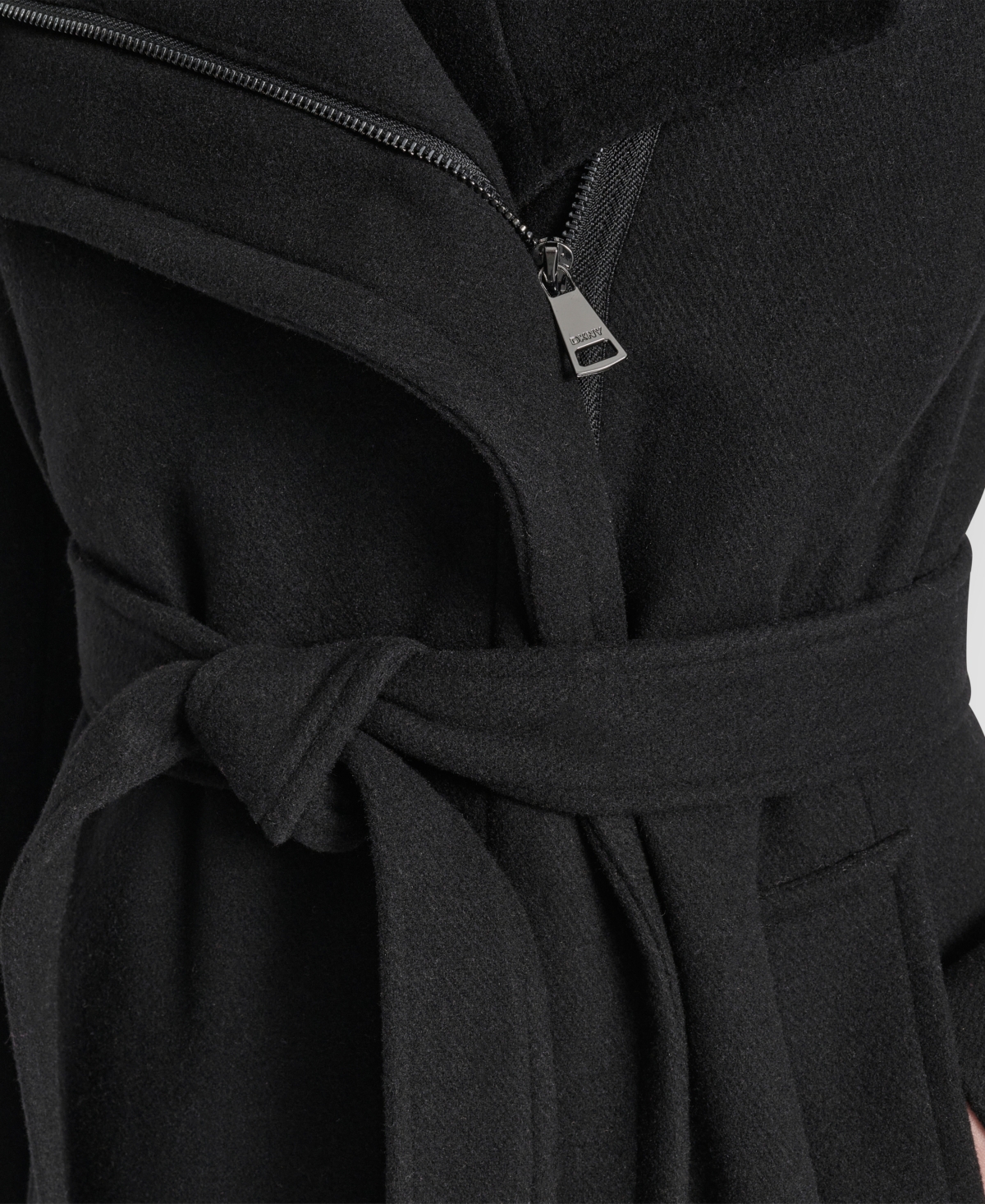 Dkny Women's Wing Collar Asymmetrical Wrap Coat In Black