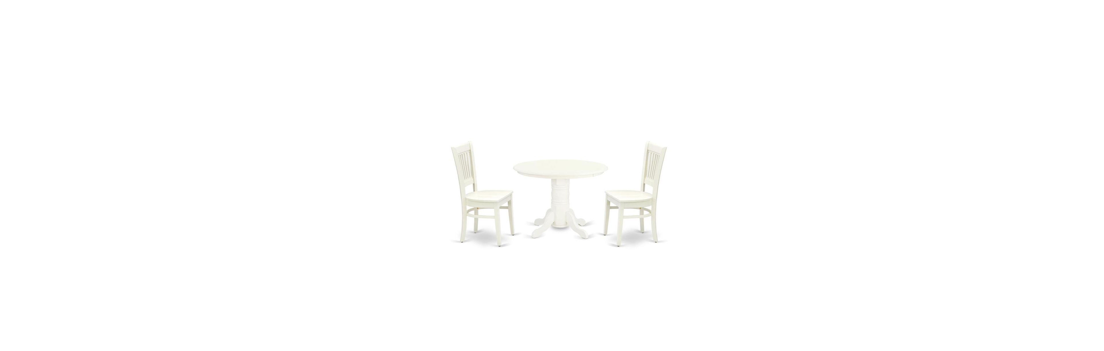 East West Furniture 3-Pc Dining Room Set- 2 Wooden Dining Chairs and Round Dining Room Table - Wooden Seat and Slatted Chair Back