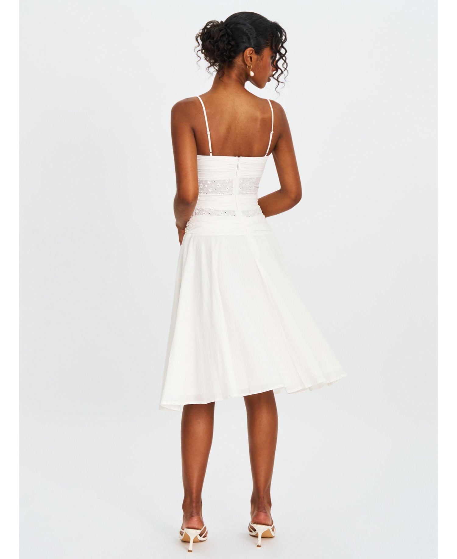 Women's Maelis White Eyelet Drop Waist Cotton Midi Dress