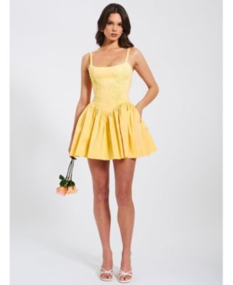 Women's Kadi Yellow Cotton Drop Waist Corset Mini Dress