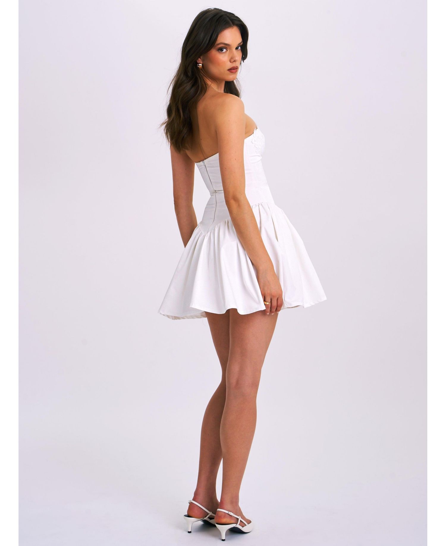 Women's Sacha White Lace Drop Waist Corset Puffy Mini Dress