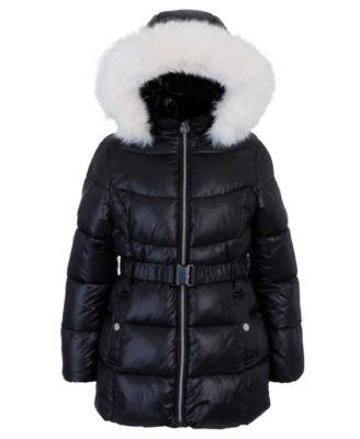 Big Girls Belted Stadium Puffer Jacket