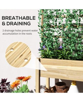 Wooden Raised Planter with Trellis, Garden Box with Storage Shelf