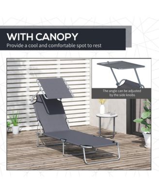 Outdoor Chaise Lounge Reclining Chair, Folding w/ Sun Shade