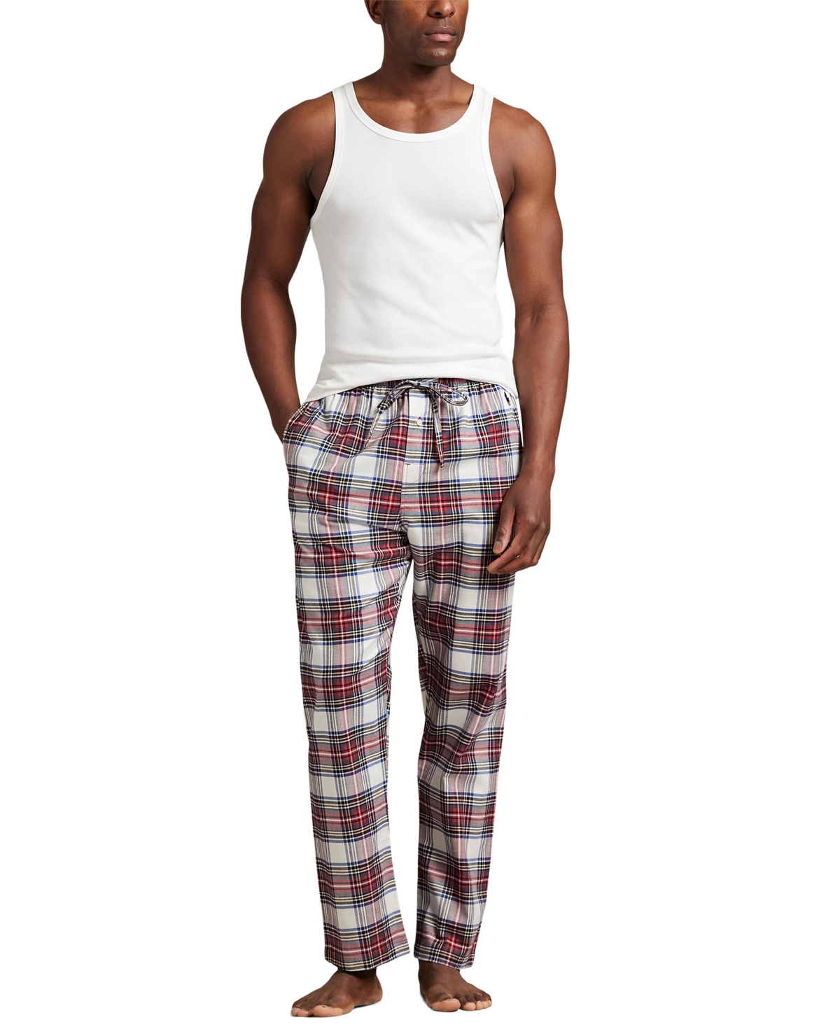 Polo Ralph Lauren Men's Plaid Pattern Flannel Yarn Dyed Drawstring Pajama Pants