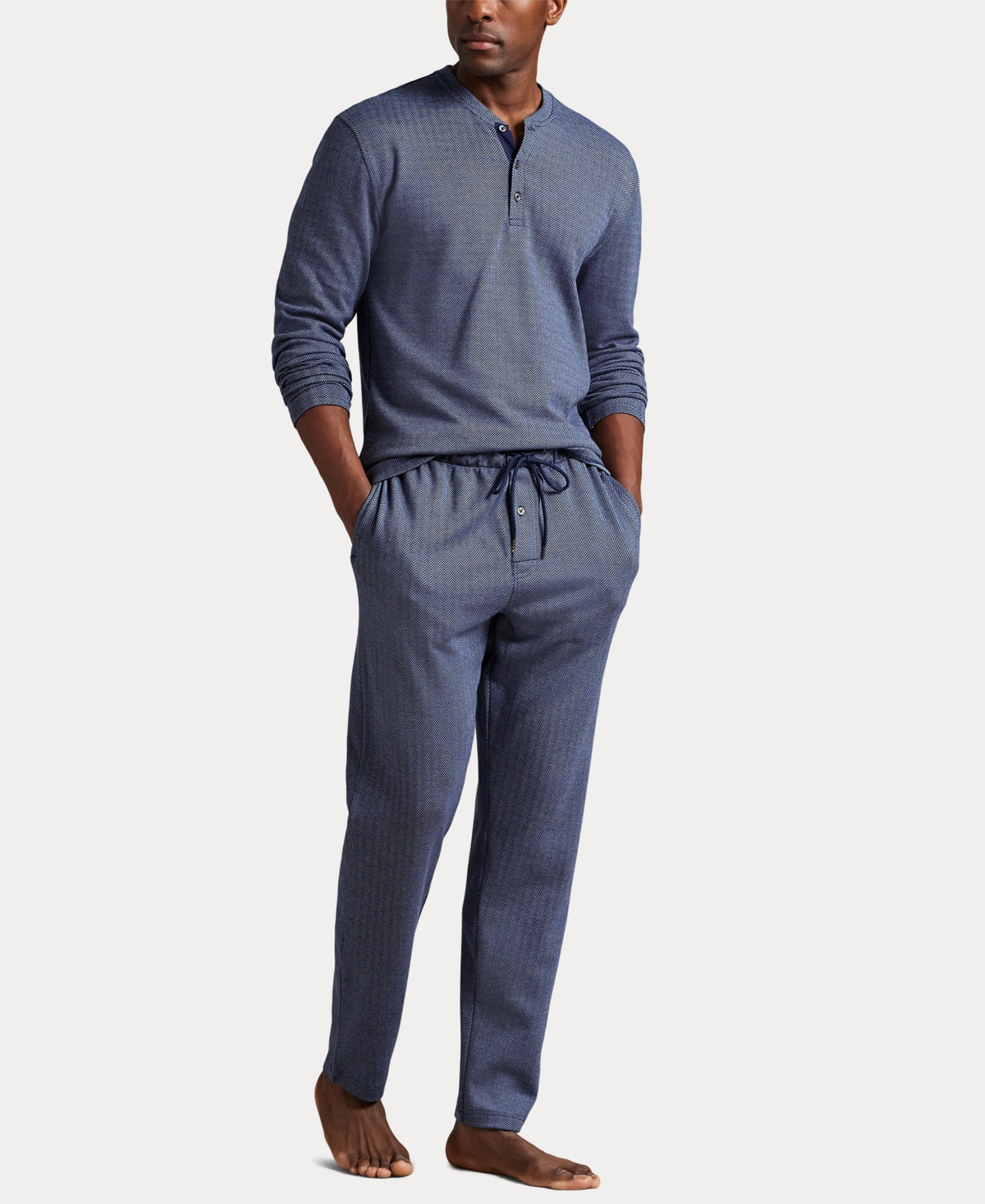 Polo Ralph Lauren Men's Herringbone Drawstring Pajama Pants In Blue