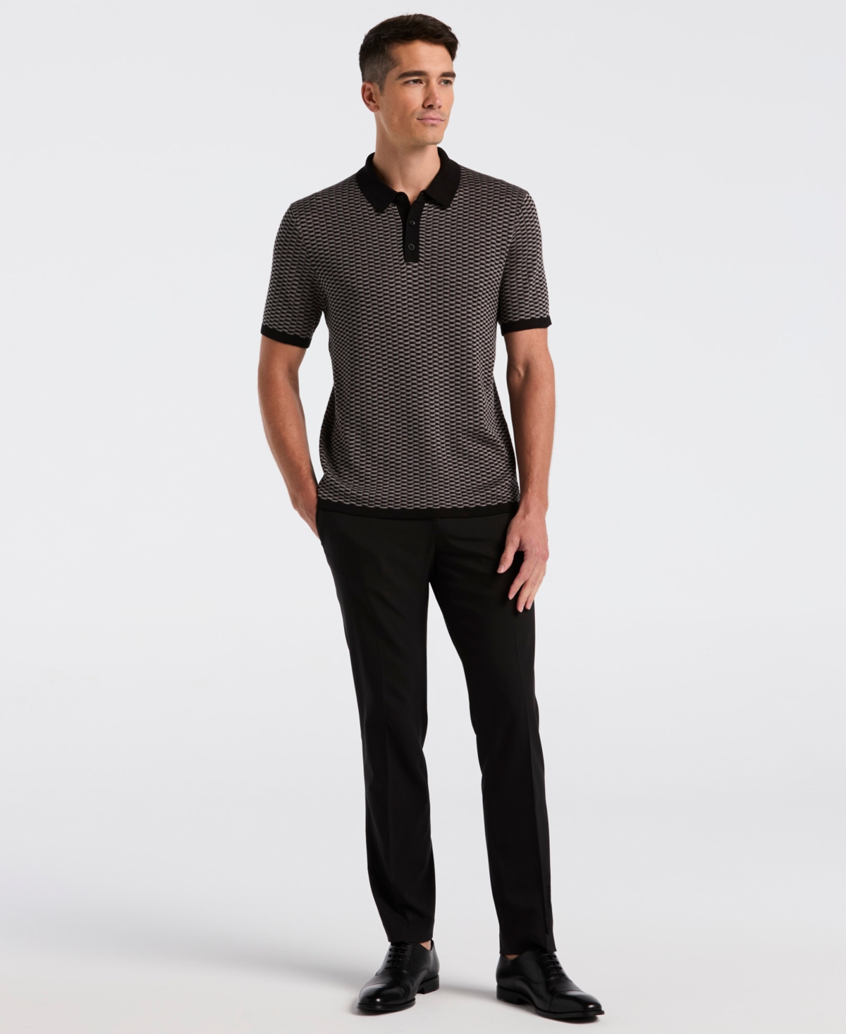 Perry Ellis Men's Tech Zip Short Sleeve Polo Sweater In Gray