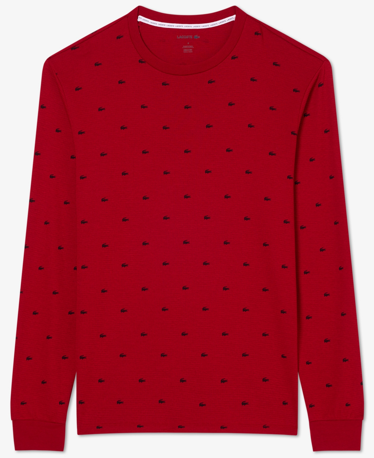 Lacoste Men's All Over Croc Print Long-sleeve Thermal Sleep Shirt In Red