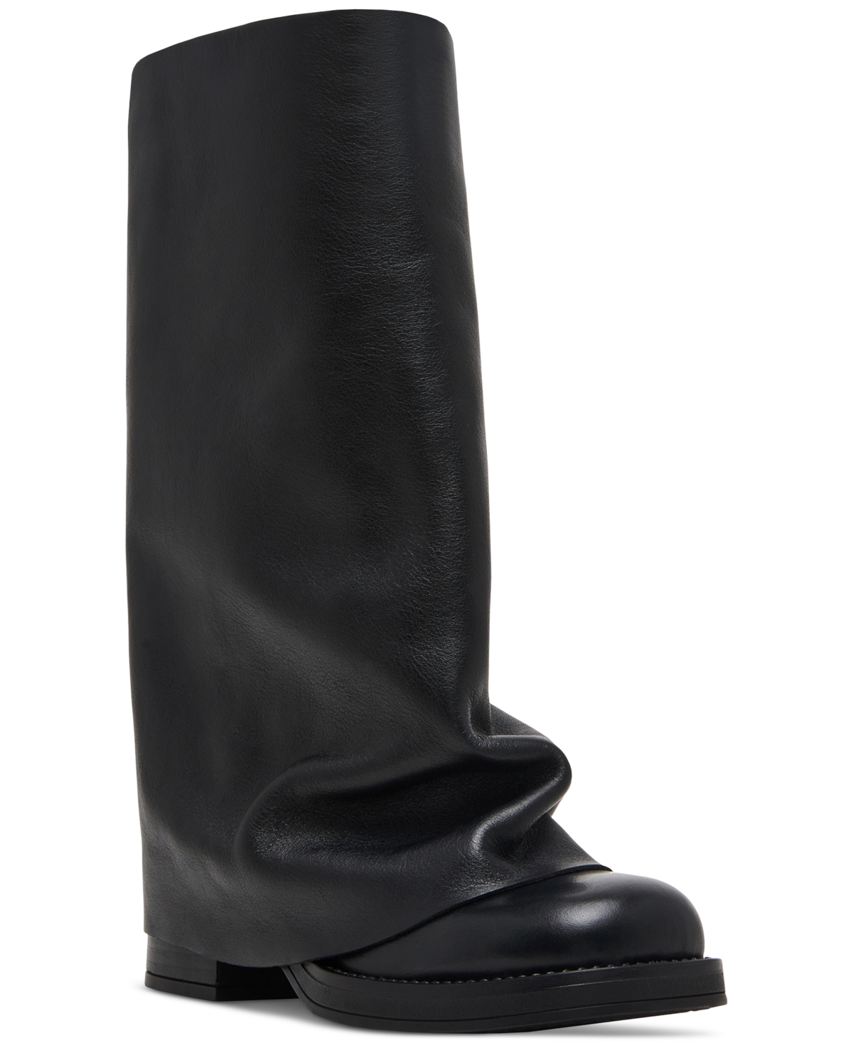 Steve Madden Benton Mid-shaft Foldover Cuffed Moto Boots In Black