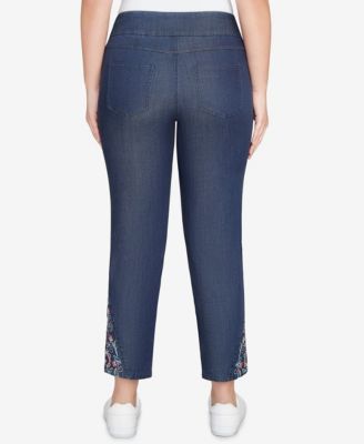 Petite Stretch Denim Embroidered Ankle Jeans