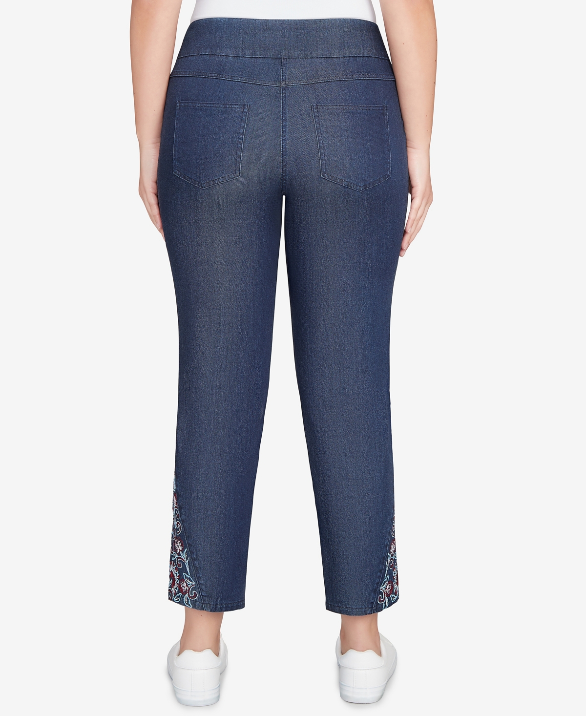 Ruby Rd. Petite Stretch Denim Embroidered Ankle Jeans In Blue