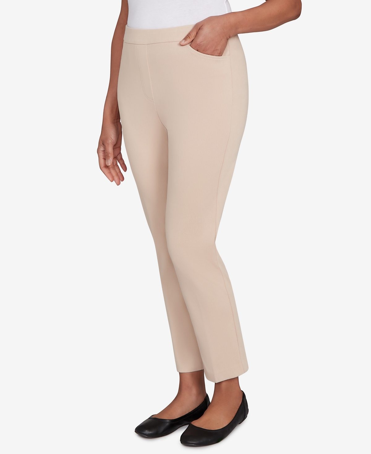 Alfred Dunner Petite Urban Legend Fitted Twill Medium Length Pants In Gray