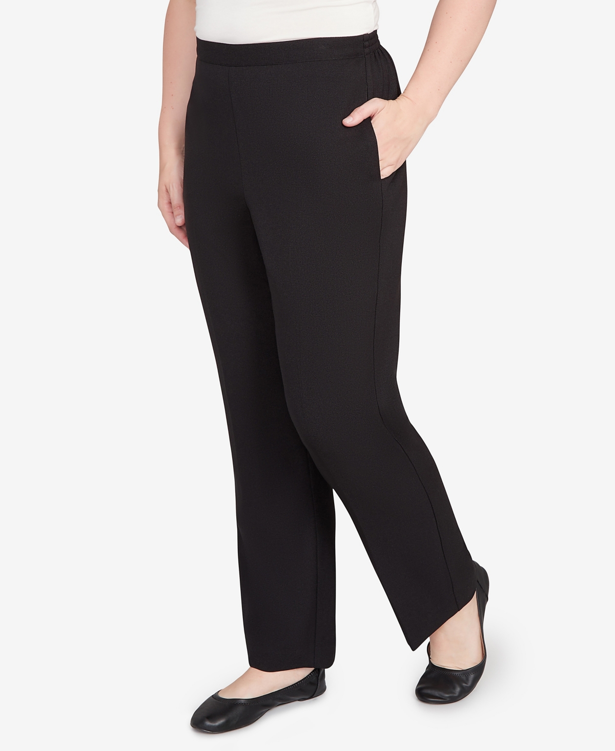 Alfred Dunner Petite Textured Pull On Elastic Short Length Pants In Black