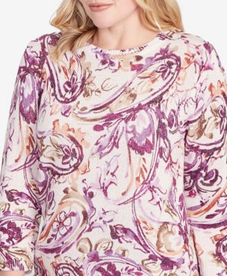 Petite Urban Legend Shimmer Paisley Crew Neck Sweater