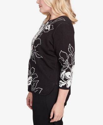 Petite Dramatic Floral Jacquard Sweater