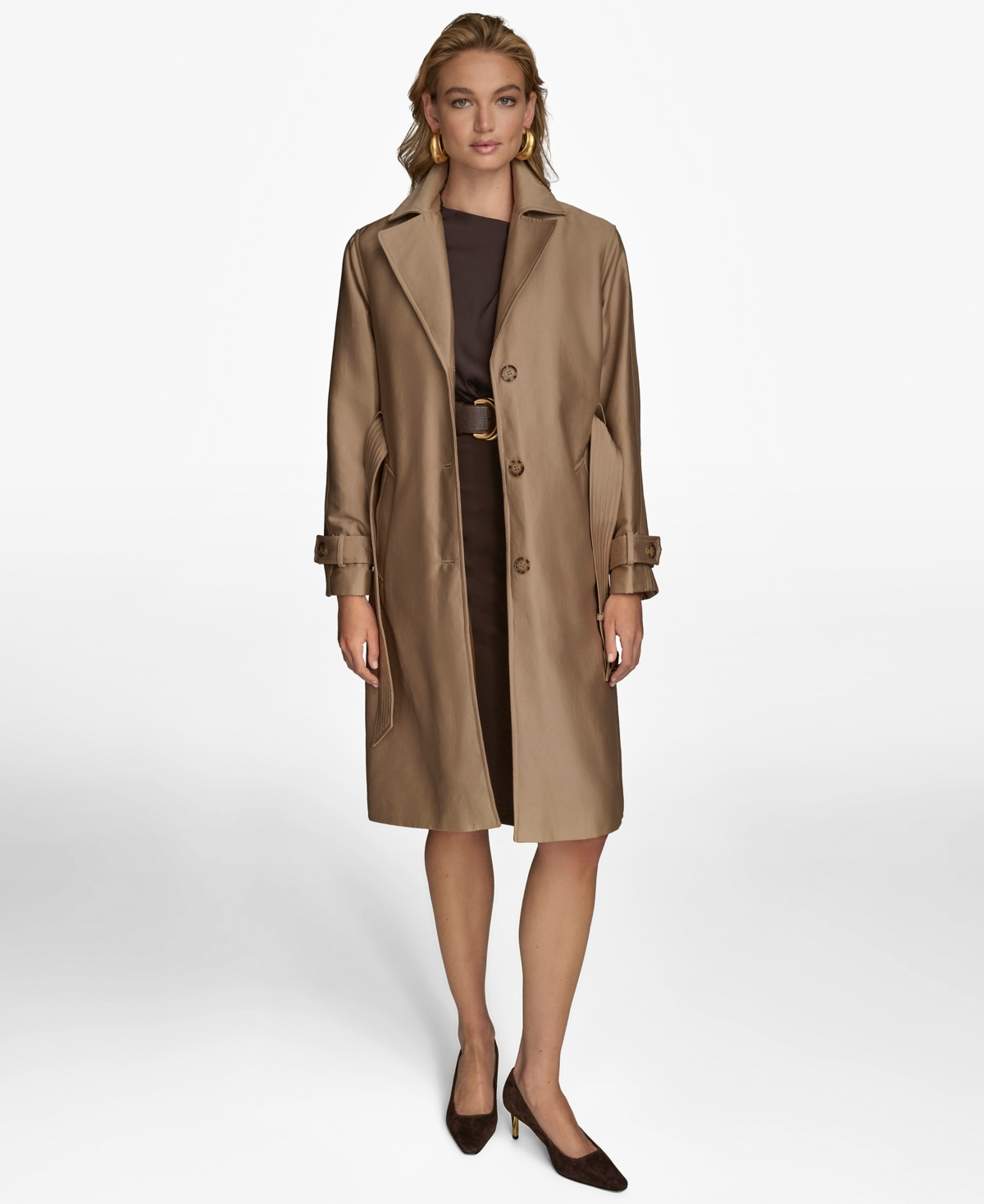 Donna Karan Women's Single-breasted Belted Trench Coat In Brown