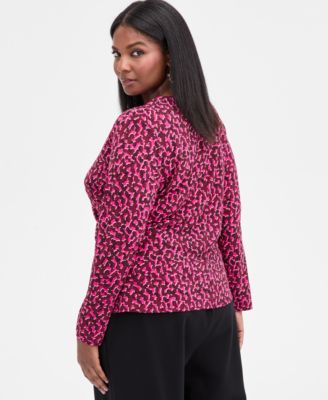Plus Size Printed Surplice-Neck Top, Macy's Exclusive 