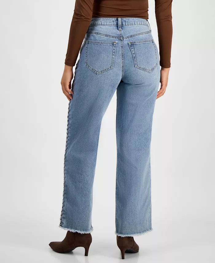 Women's Braided-Trim High Rise Straight Leg Jeans - thumbnail 4