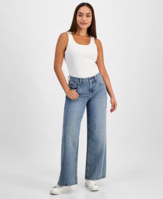 And Now This - Petite Studded Wide-Leg Jeans