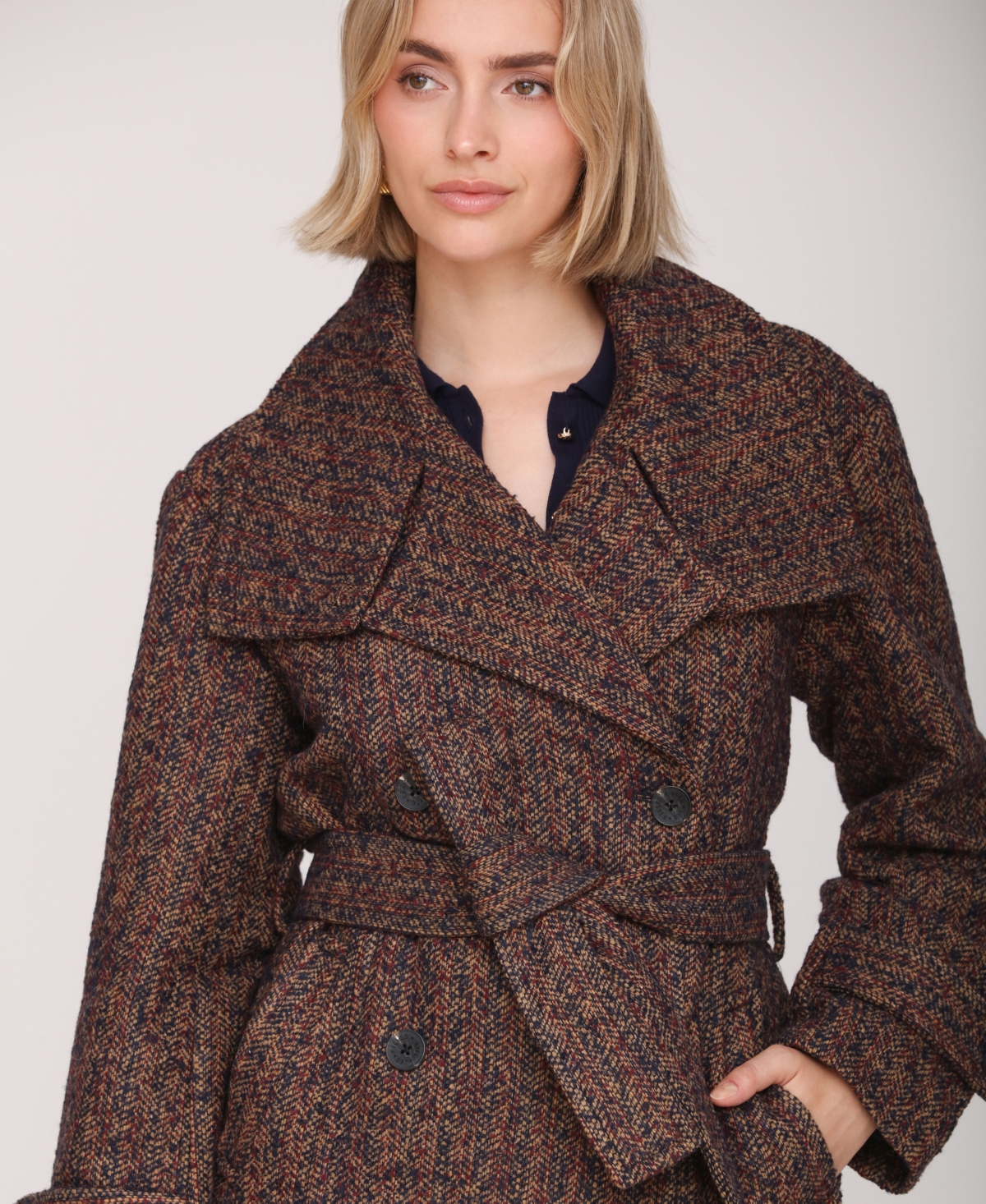 Avec Les Filles Women's Double Breasted Belted Wool Coat In Brown