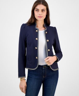 Tommy Hilfiger - Women's Metallic-Trim Band-Collar Jacket