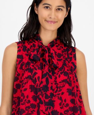 Women's Floral-Print Pleated Top