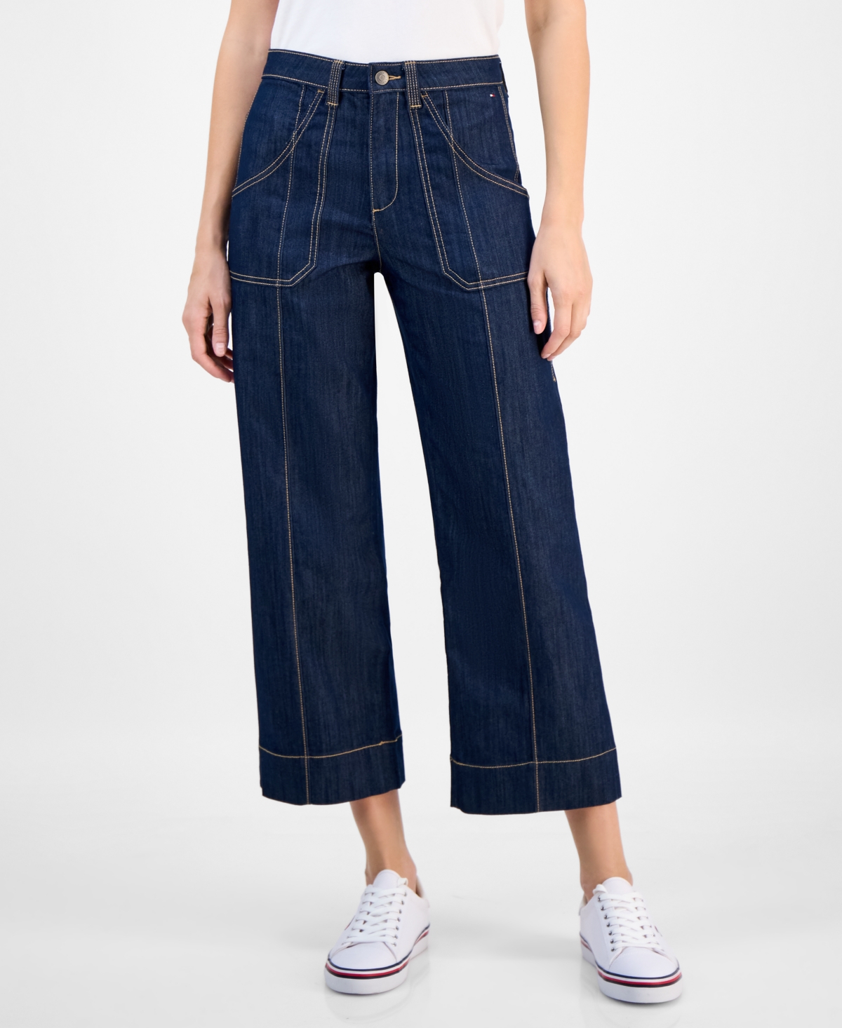 Tommy Hilfiger Women's Cotton Tie-front Ankle Pants In Blue