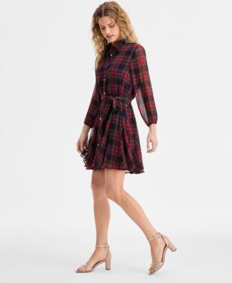 Women's Plaid Short Flared Shirtdress