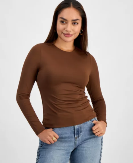 Petite Second Skin Crewneck Top - Chocolate Brown