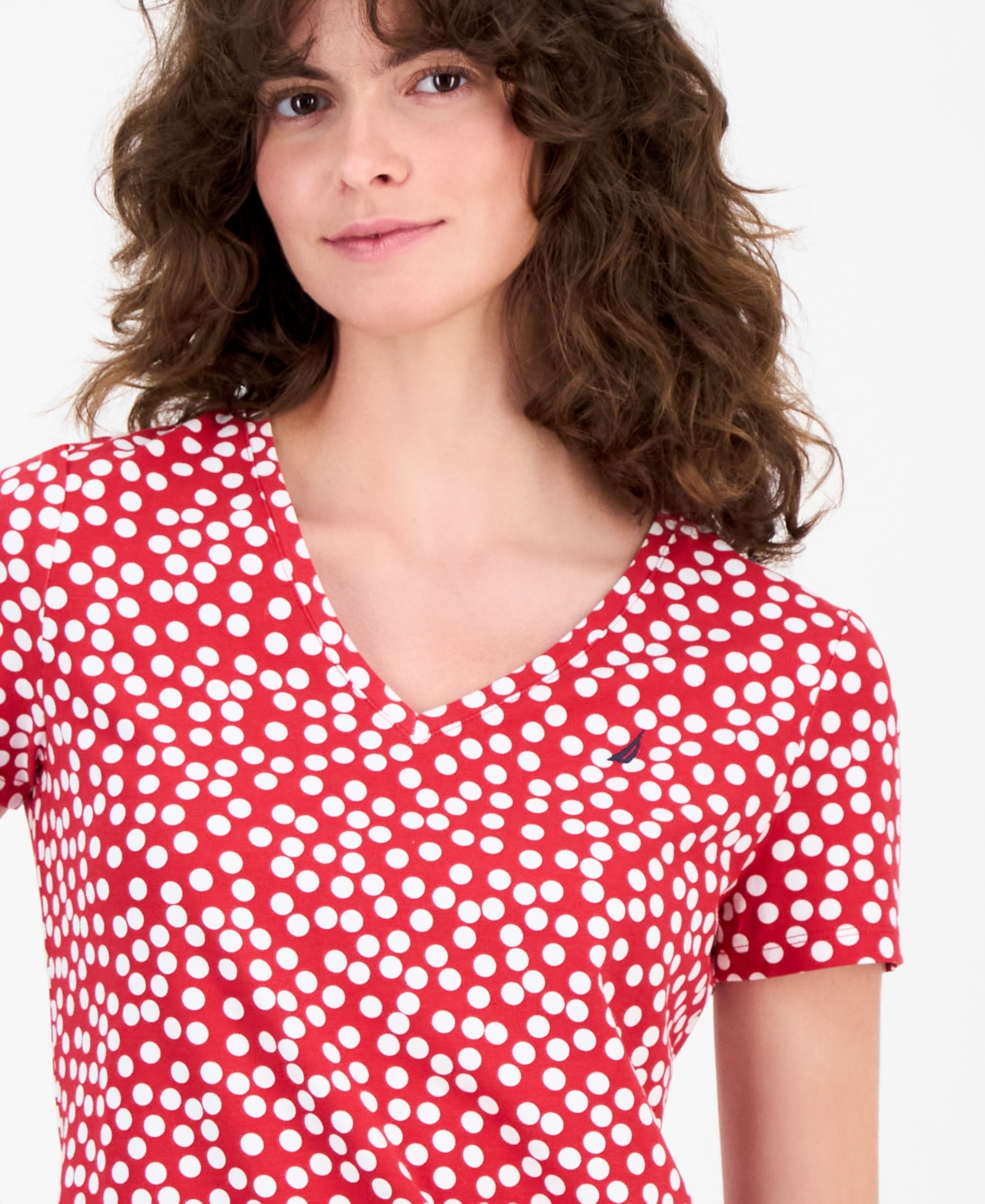 Nautica Jeans Women's Snow Dot V-neck T-shirt In Red