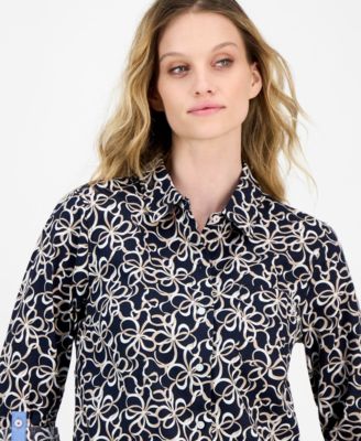 be Women’s Ribbon-Print Roll Tab Shirt