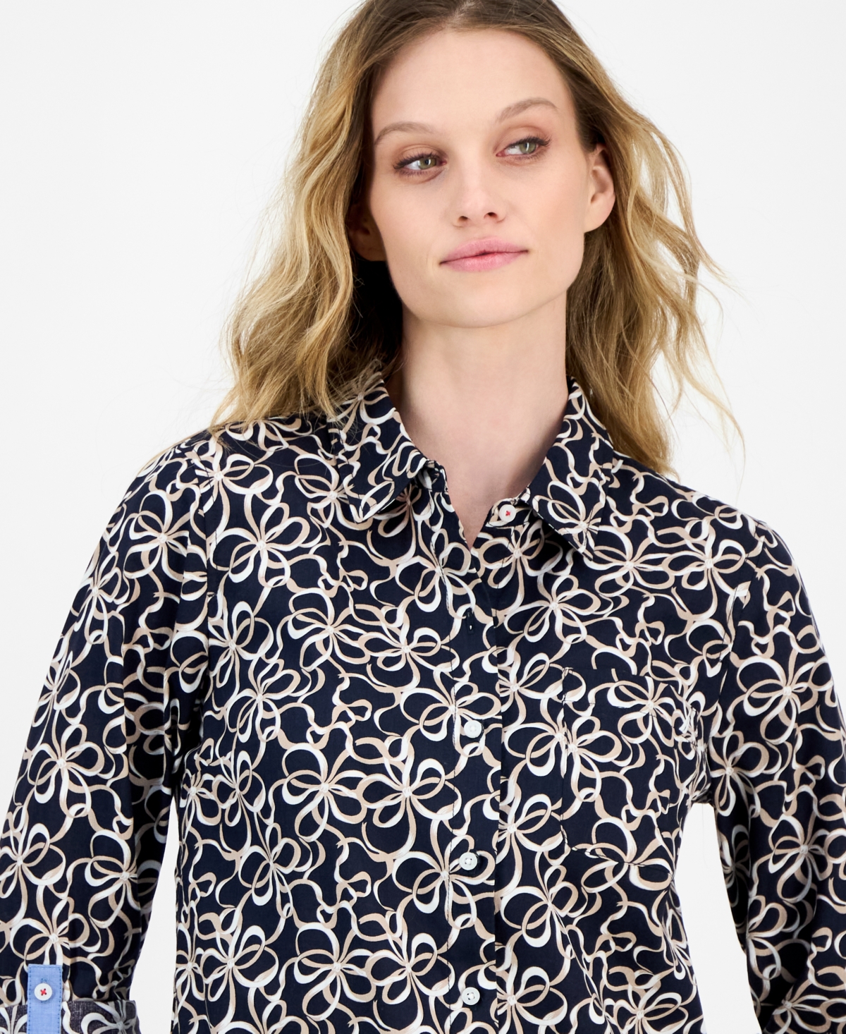 Nautica Jeans Women's Ribbon-Print Utility Shirt