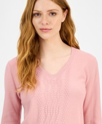 Women's Cotton V-Neck Textured Sweater