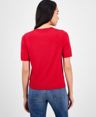 Women's Rhinestone-Bow Short-Sleeve Sweater