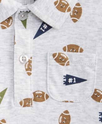 Baby Boys Football-Print Collared Sunsuit, Macy's Exclusive