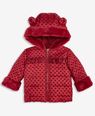 First Impressions - Baby Girls Hooded Heart-Flocked Jacket