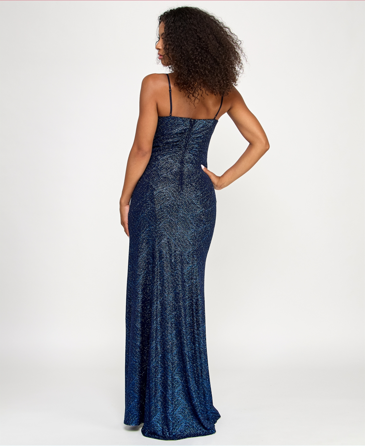 Emerald Sundae Juniors' Glitter Draped Front Gown In Blue