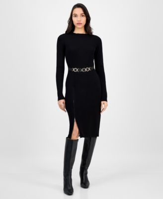 Robbie Bee - Women's Mock-Neck Zip-Slit Sweater Dress